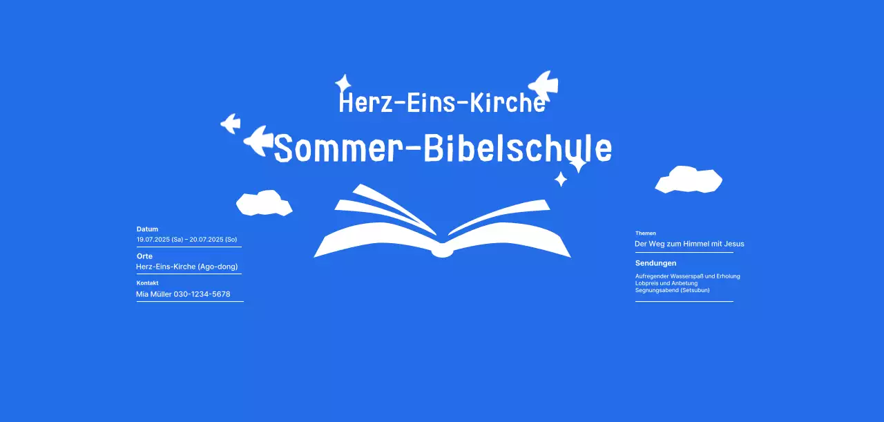 Blue Simple Sommerbibelschulveranstaltung