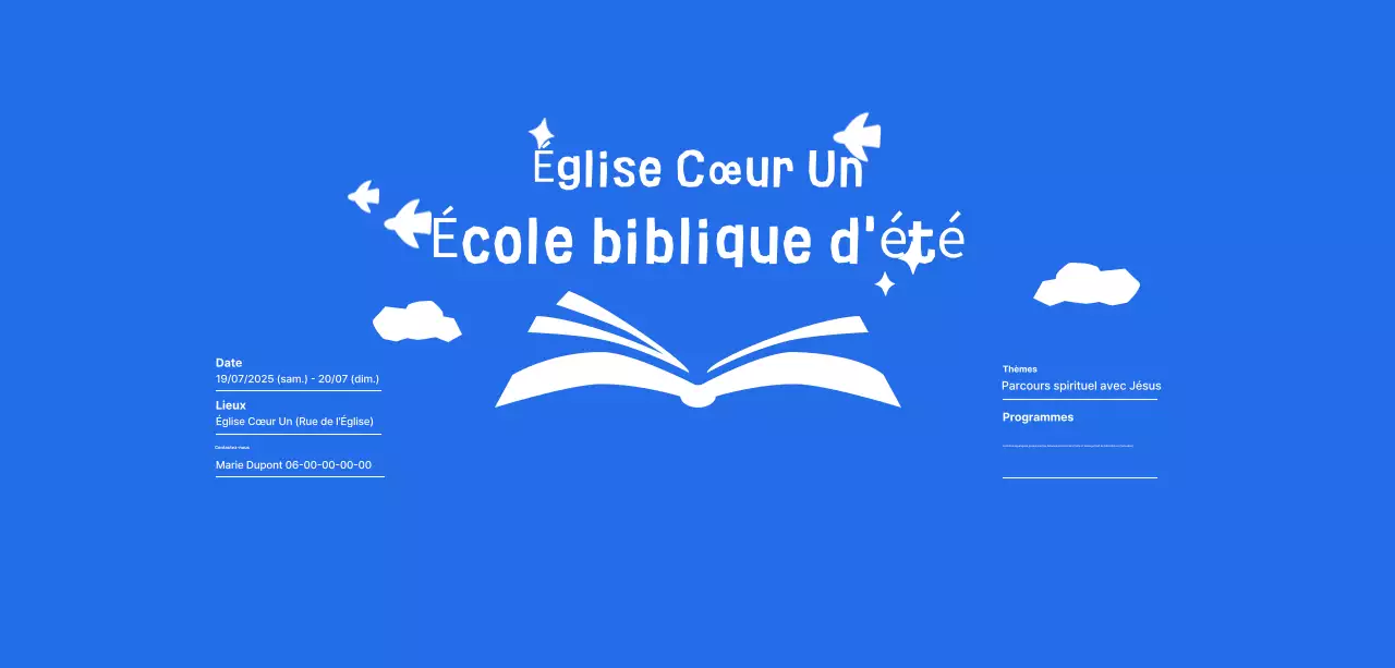 Événement de l'école biblique d'été Blue Simple