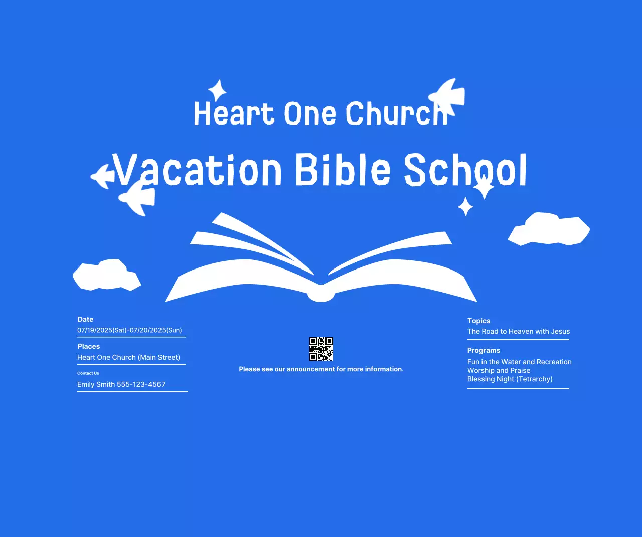 Acara Sekolah Alkitab Musim Panas Blue Simple