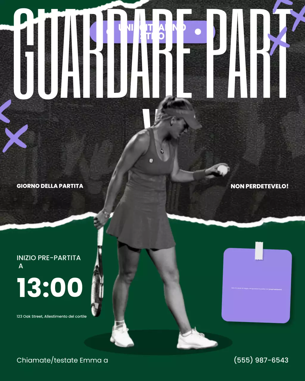 Post su Instagram dell'evento "Green and Purple Tennis Watch Party"