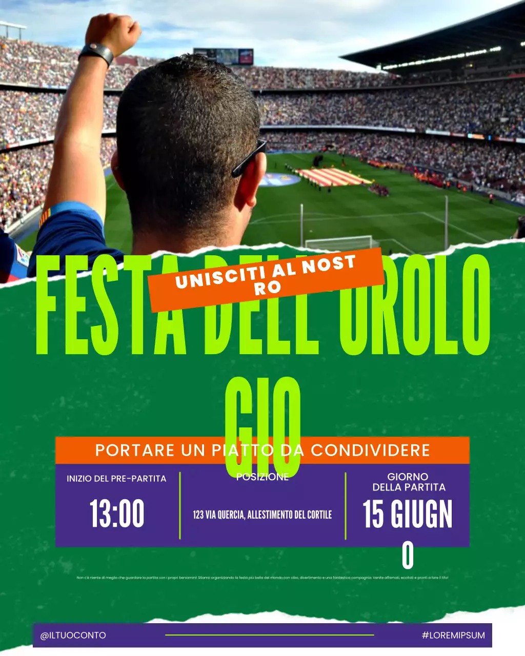 Post su Instagram della festa di visione di partite di calcio retrò in diretta