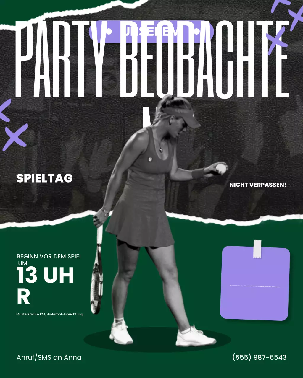 Instagram-Beitrag zu einer Tennis-Watch-Party in Grün und Lila