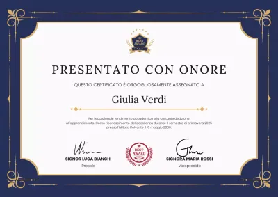 Poster elegante per il certificato accademico professionale blu navy e oro