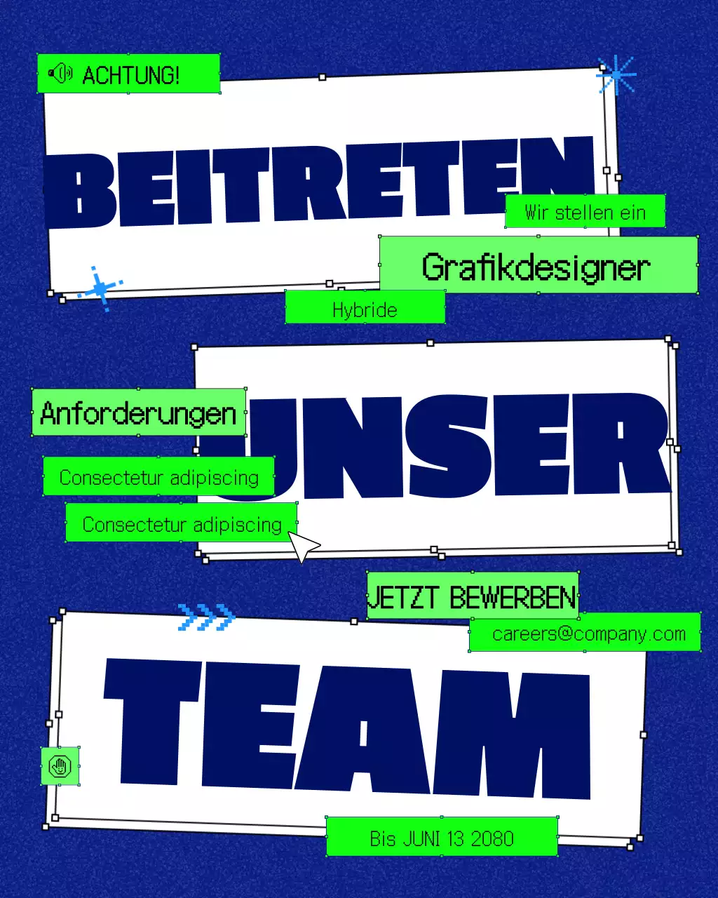 Instagram-Post zur Rekrutierungsankündigung für Blue Neo-Brutalism