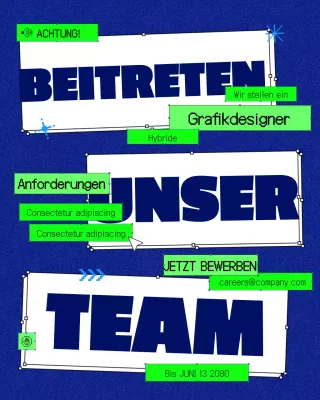 Instagram-Post zur Rekrutierungsankündigung für Blue Neo-Brutalism