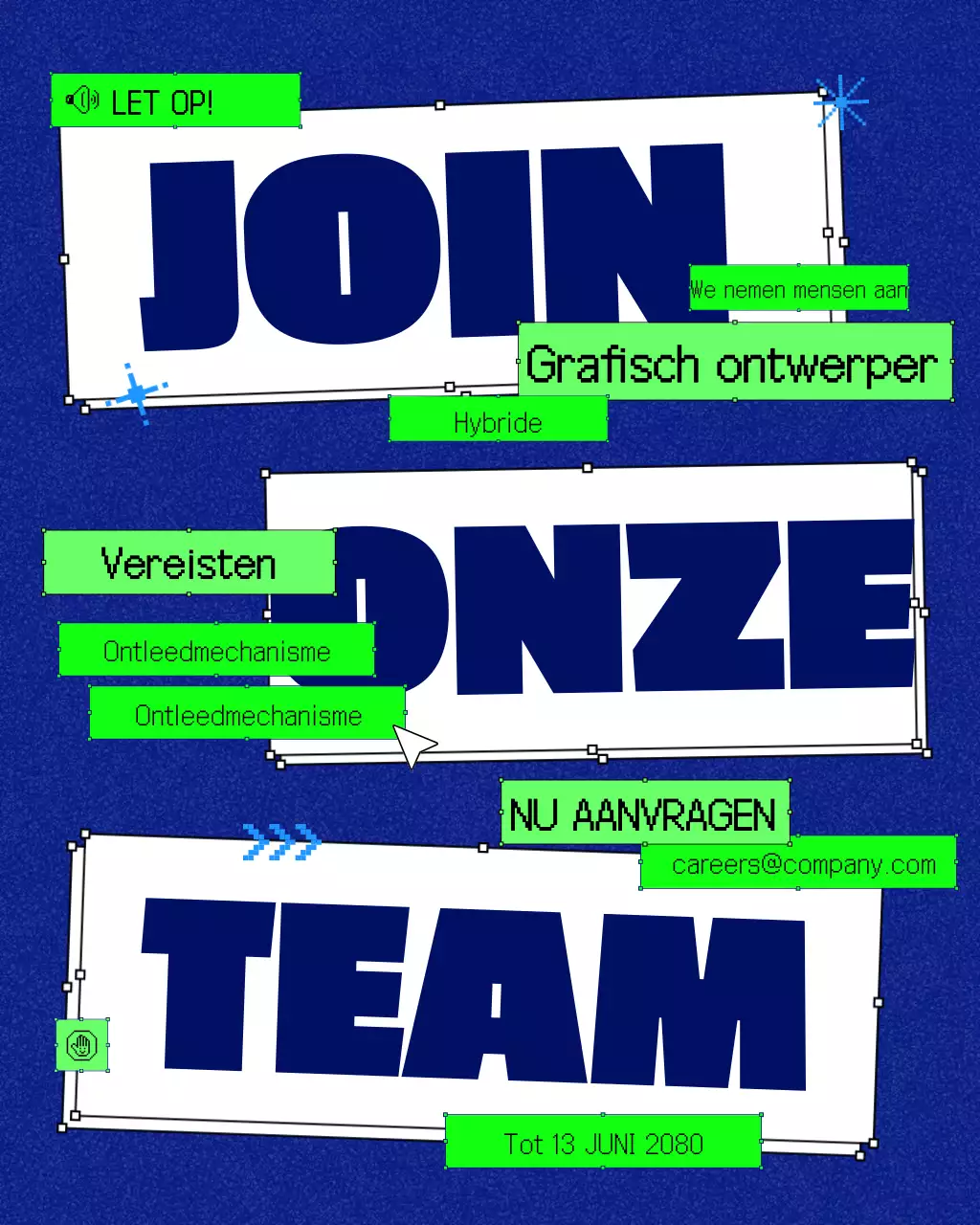 Instagram-bericht over de werving van Blue Neo-Brutalism