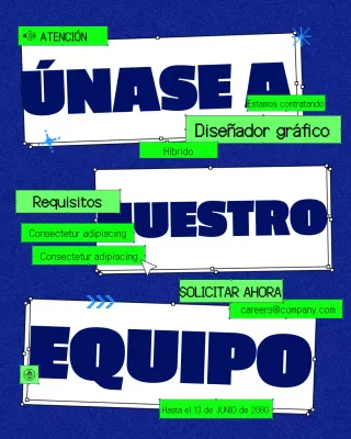 Publicación de Instagram del anuncio de reclutamiento de Blue Neo-Brutalism