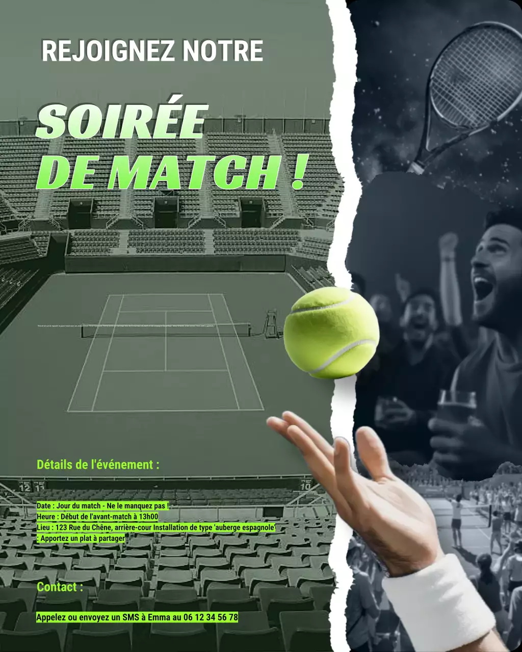 invitation à un événement de tennis moderne et vert