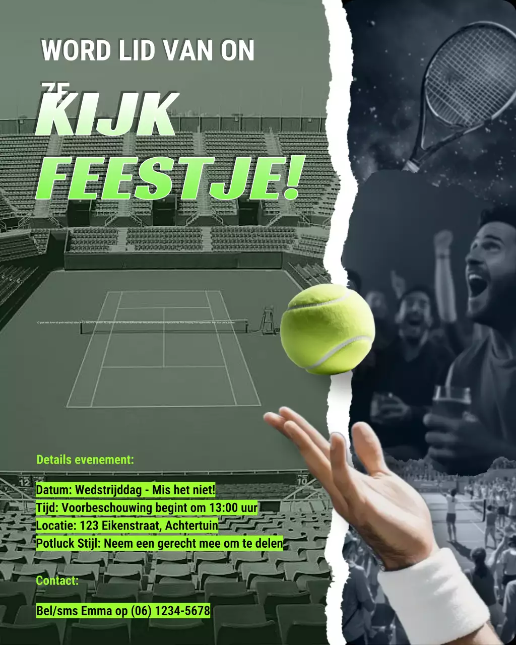 uitnodiging voor groen modern tennisevenement