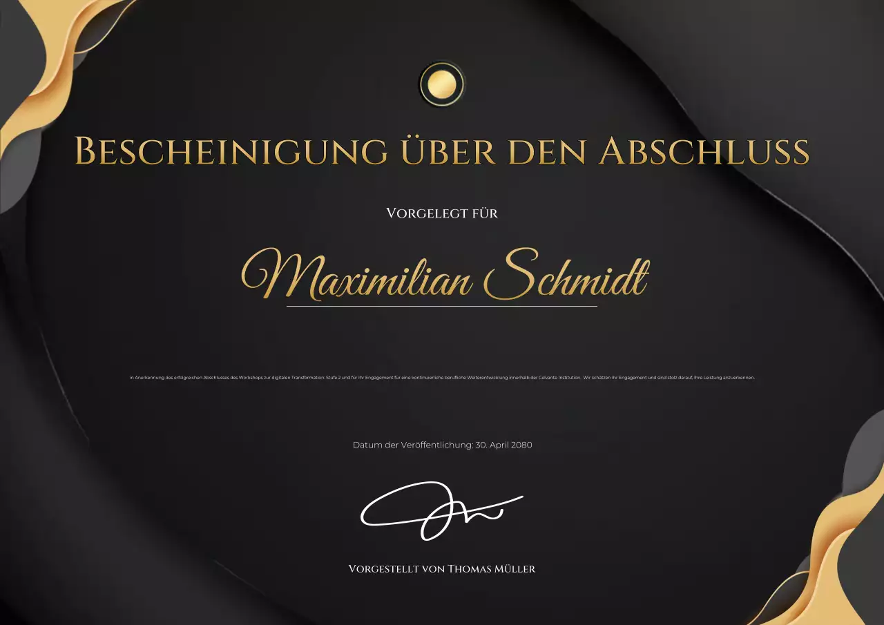 Elegantes Goldzertifikat-Dokumentenplakat