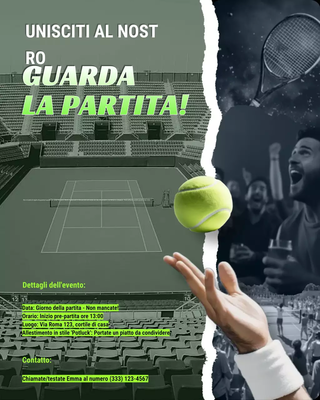 invito all'evento di tennis moderno verde
