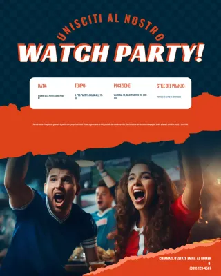 Post di Instagram con invito a una festa con orologio retrò arancione