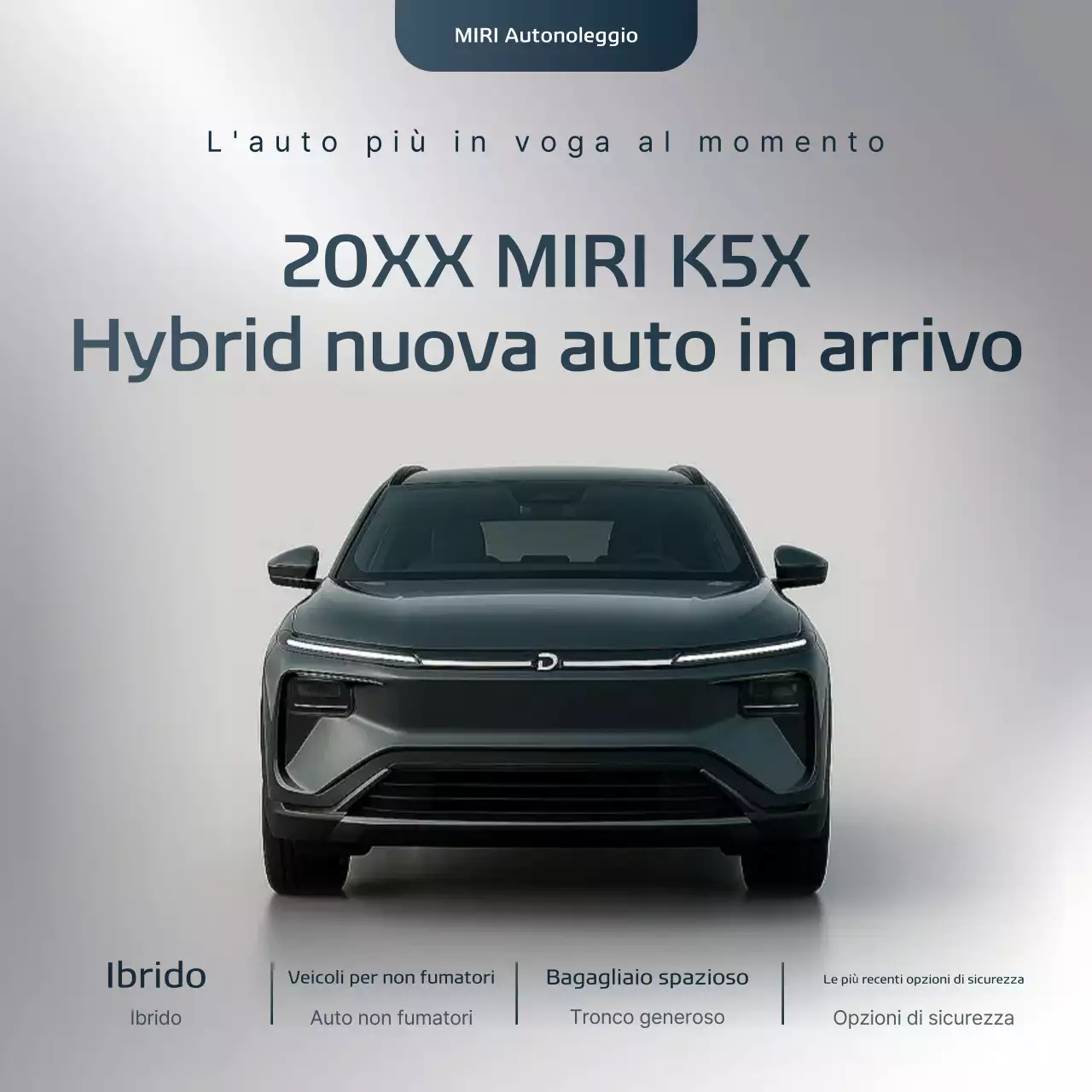 Pubblicità di un'auto a noleggio moderna grigia