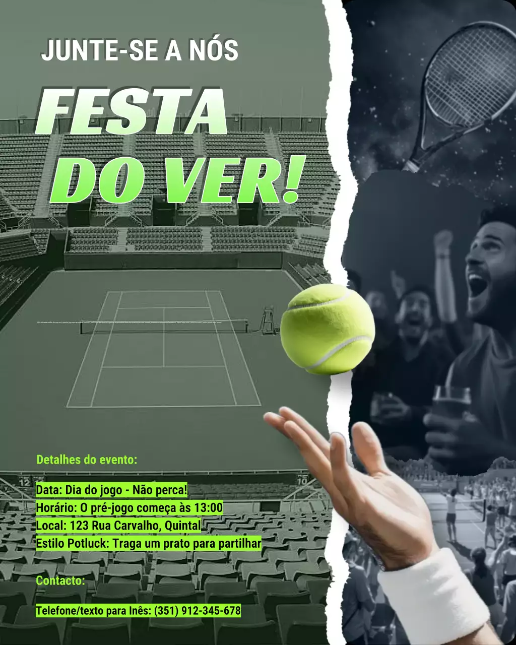 convite para evento de tênis moderno verde