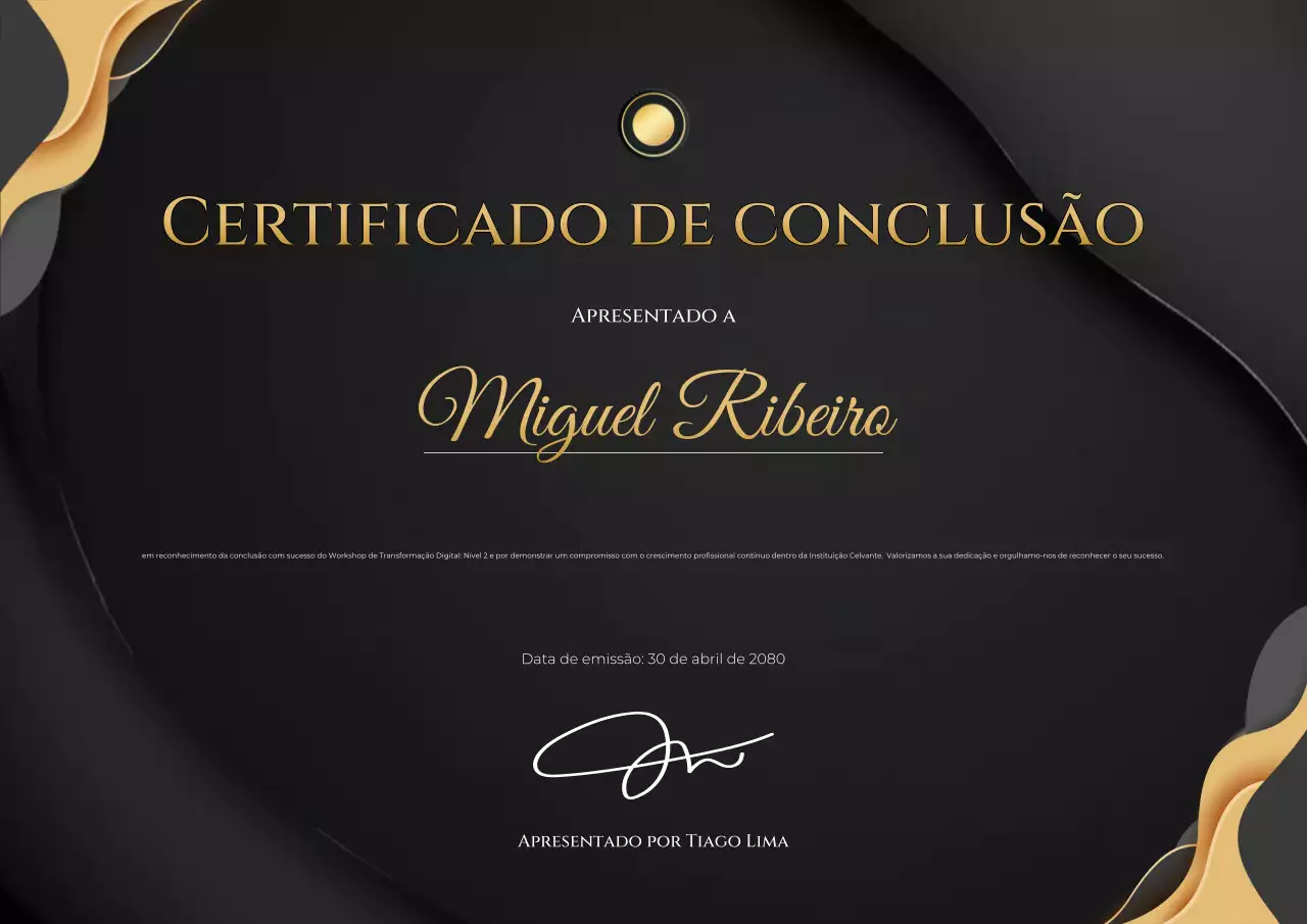 Cartaz de documento de certificado dourado elegante