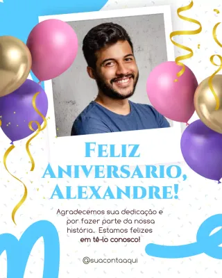 Postagem de feliz aniversário festiva em azul no Instagram