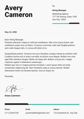 Black and Green Simple Minimalist Cover Letter Document Poster