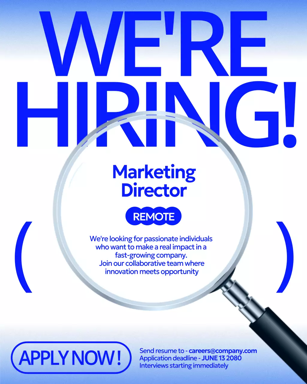 Blue Modern Recruitment Announcement Instagram Post