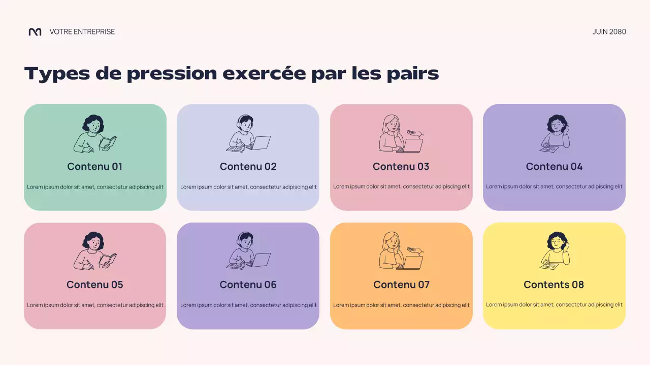 Présentation colorée et abstraite sur la pression des pairs