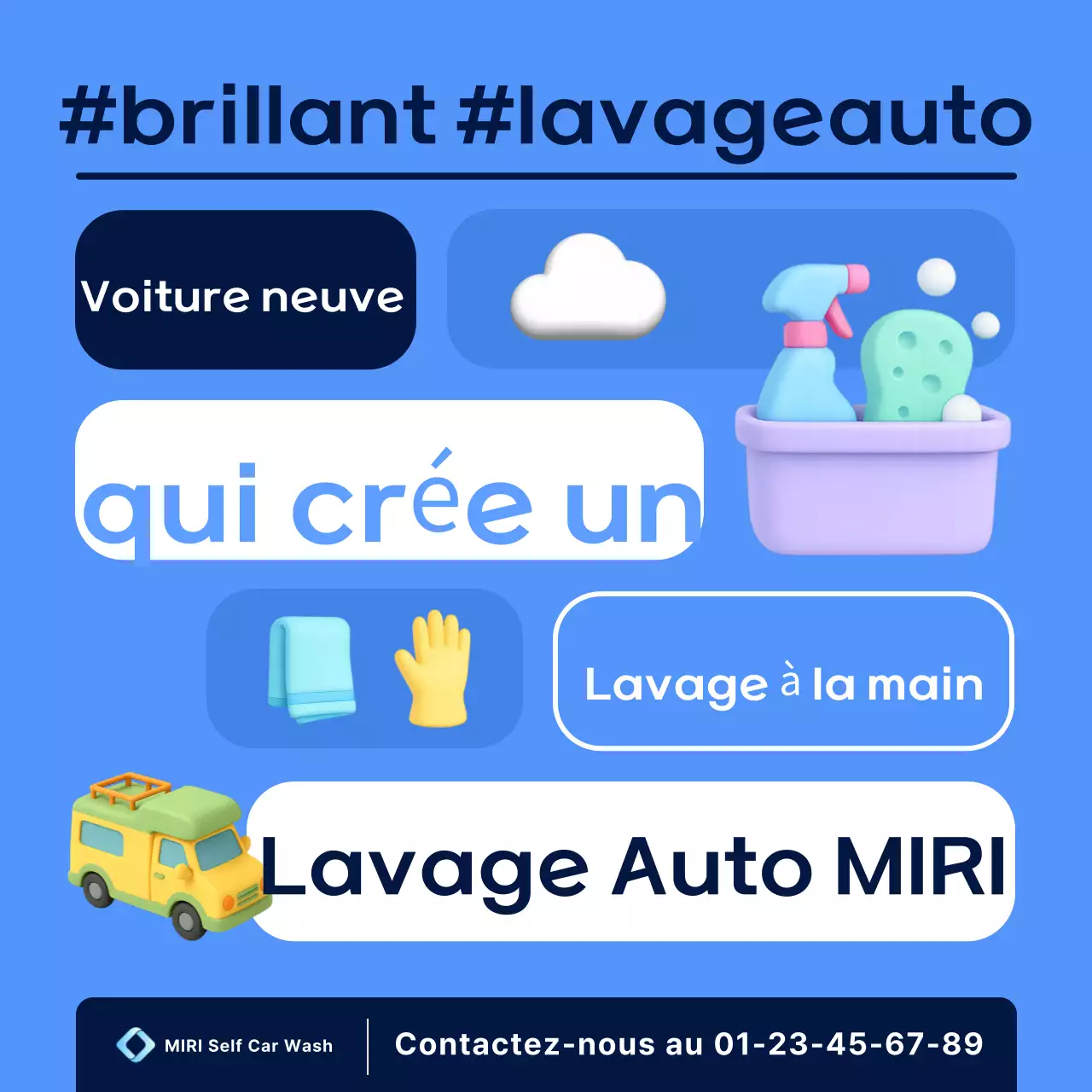 Publicité pour le lave-auto moderne bleu