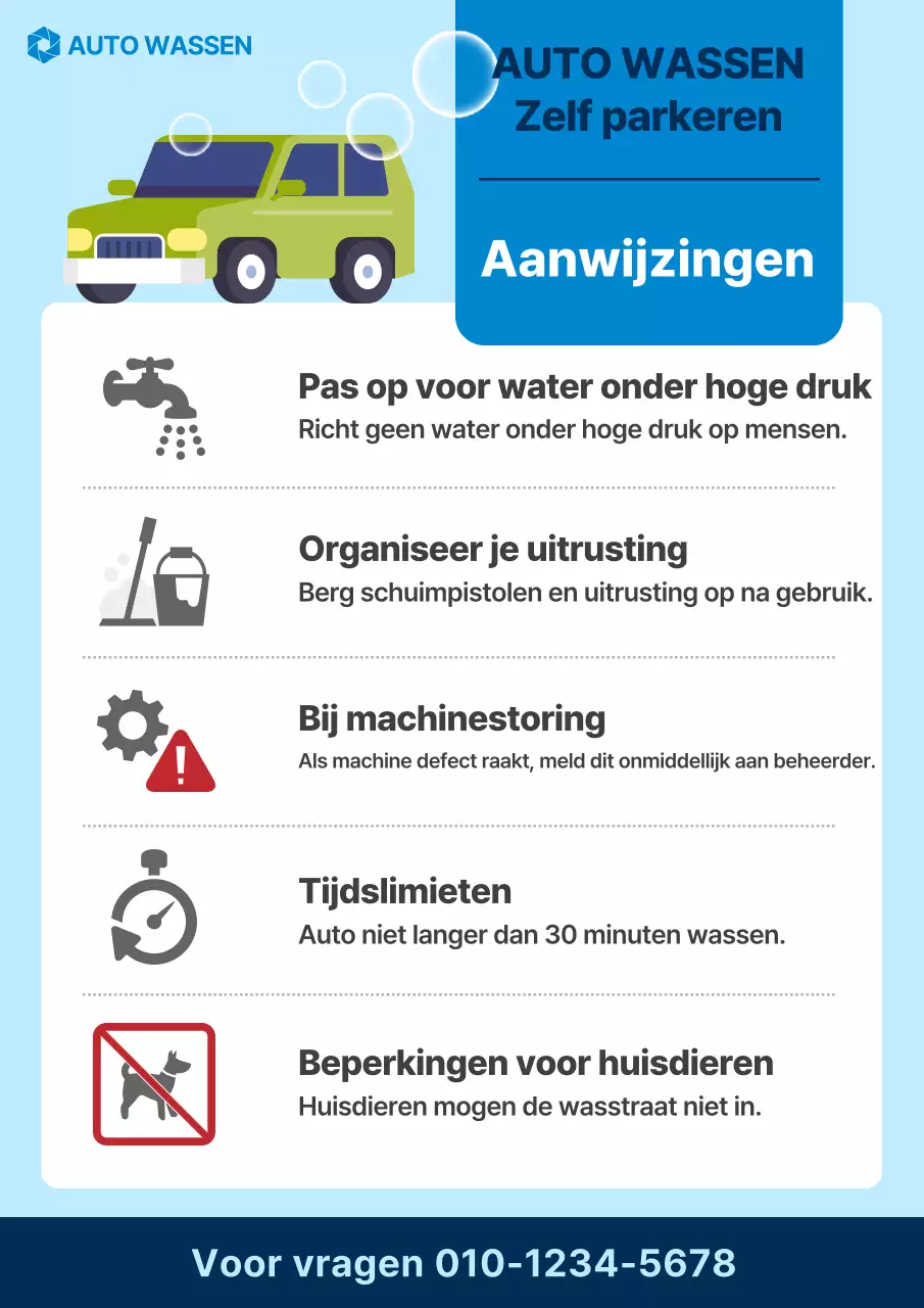 Blauwe eenvoudige autowasgids