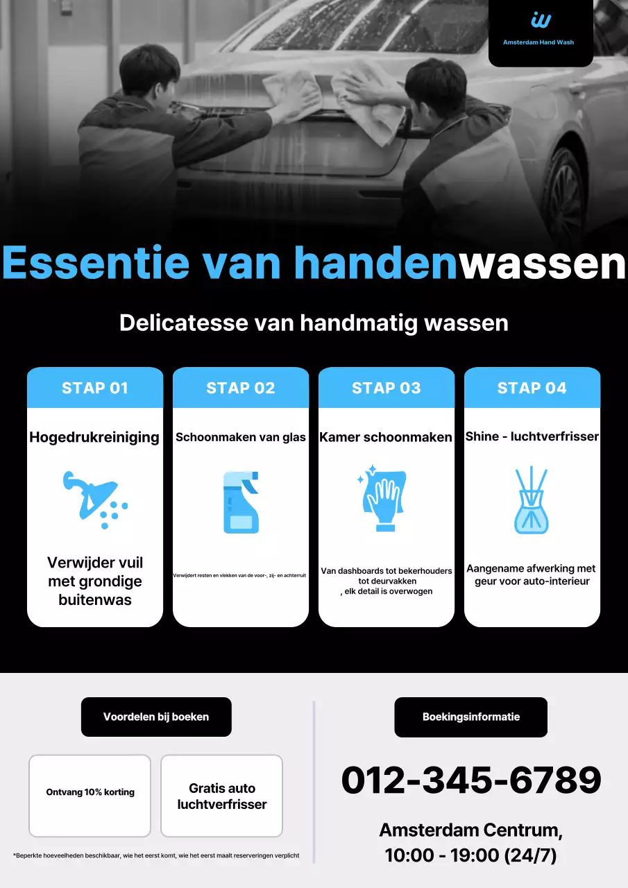 Zwarte moderne autowasstraat advertentie