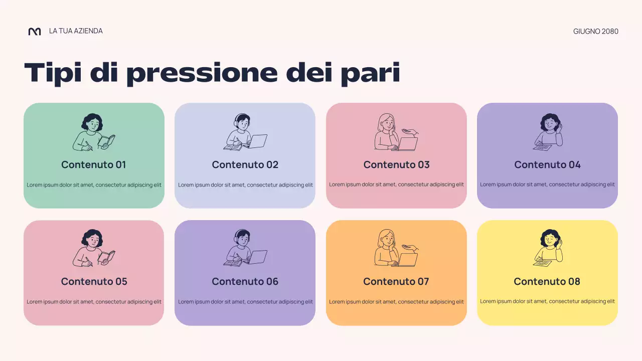 Presentazione della lezione sulla pressione dei pari astratta e colorata