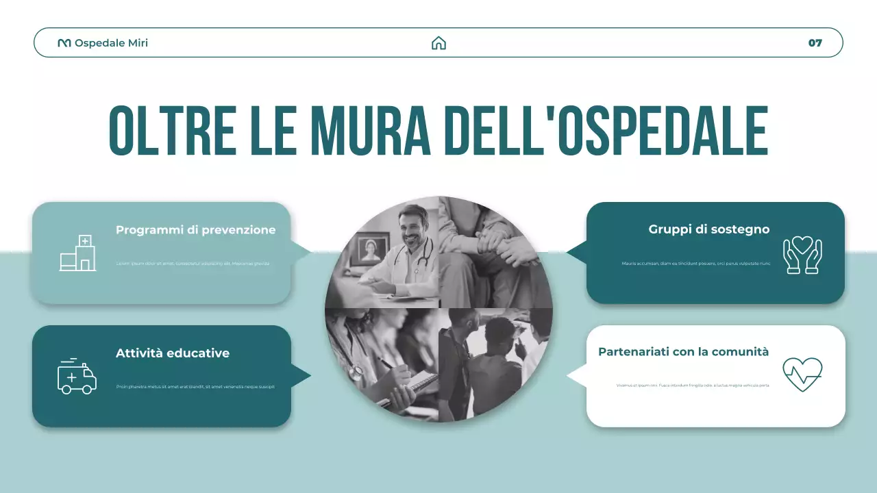 Presentazione sulla promozione dell'assistenza sanitaria moderna in verde acqua