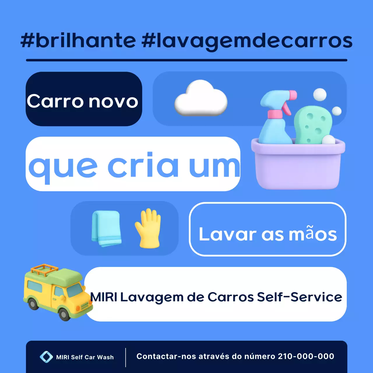 Anúncio de Lavagem de Carros Moderna Azul