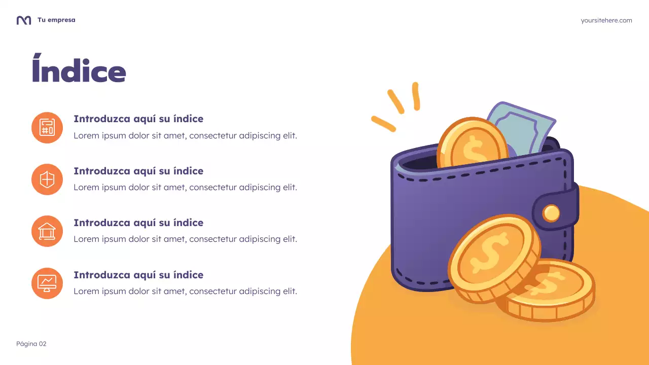 Presentación del curso de presupuesto con dibujos animados morados