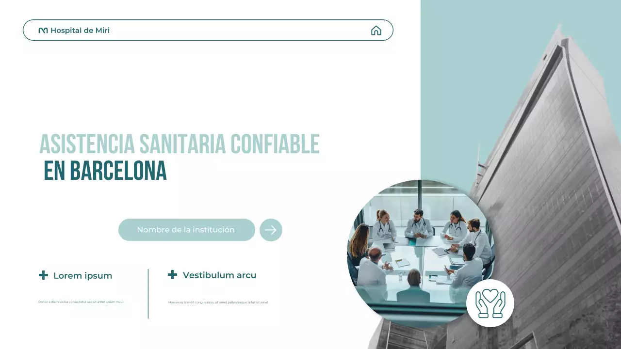 Presentación de promoción de atención médica moderna en verde azulado