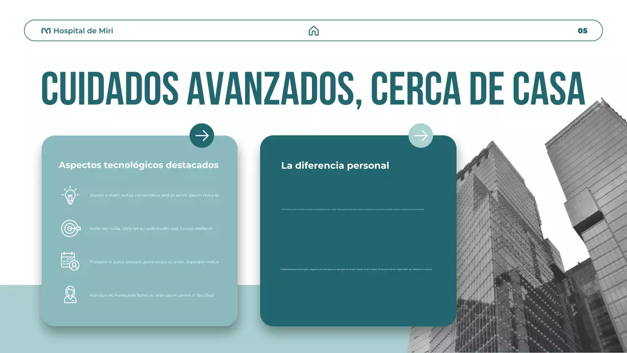 Presentación de promoción de atención médica moderna en verde azulado