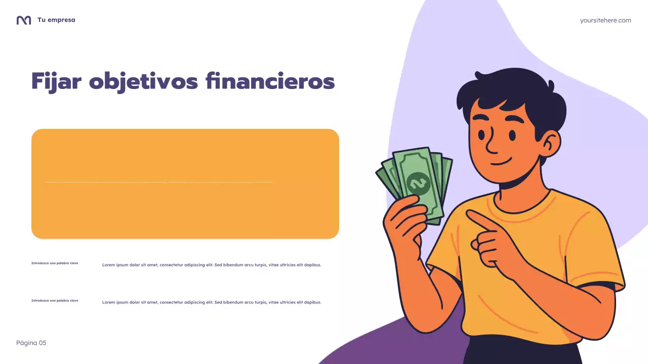 Presentación del curso de presupuesto con dibujos animados morados