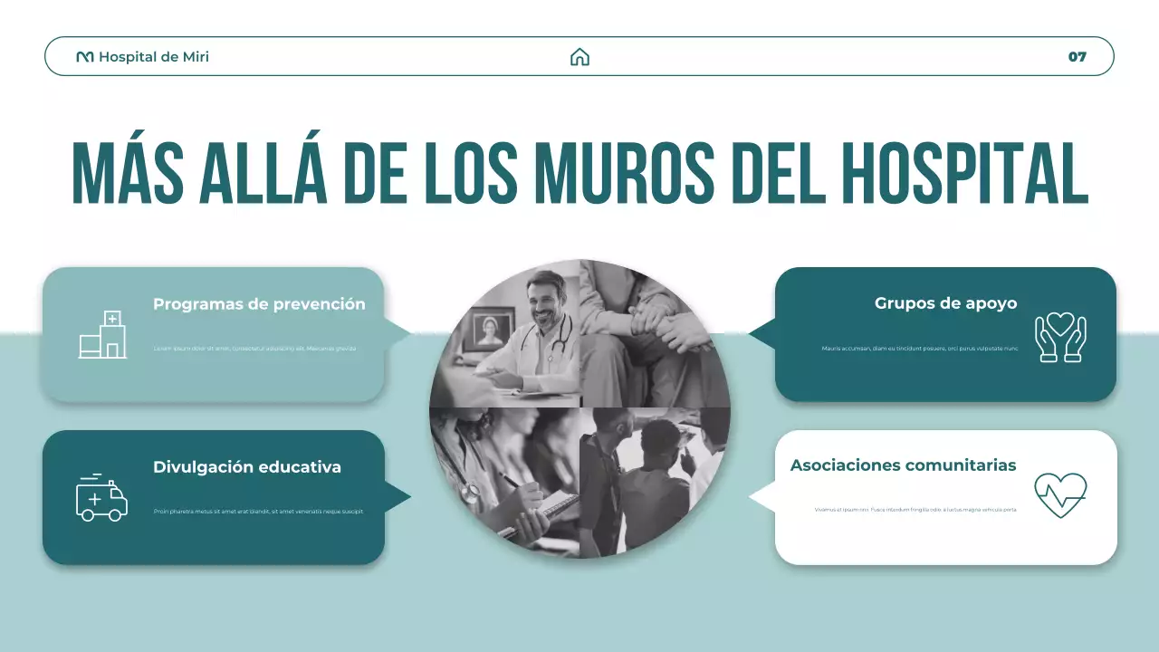 Presentación de promoción de atención médica moderna en verde azulado