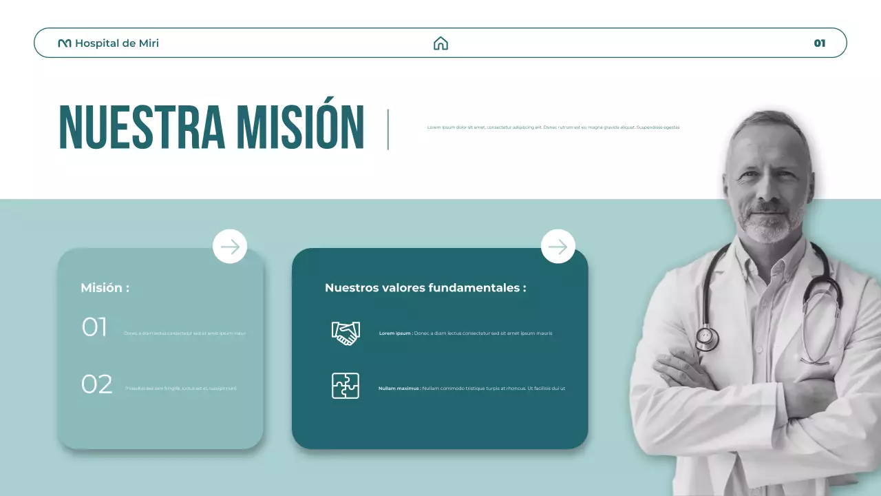 Presentación de promoción de atención médica moderna en verde azulado