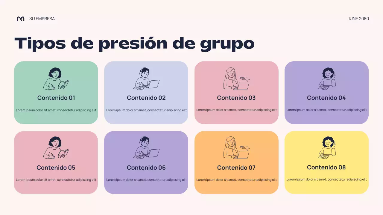 Presentación abstracta y colorida de una conferencia sobre la presión de grupo