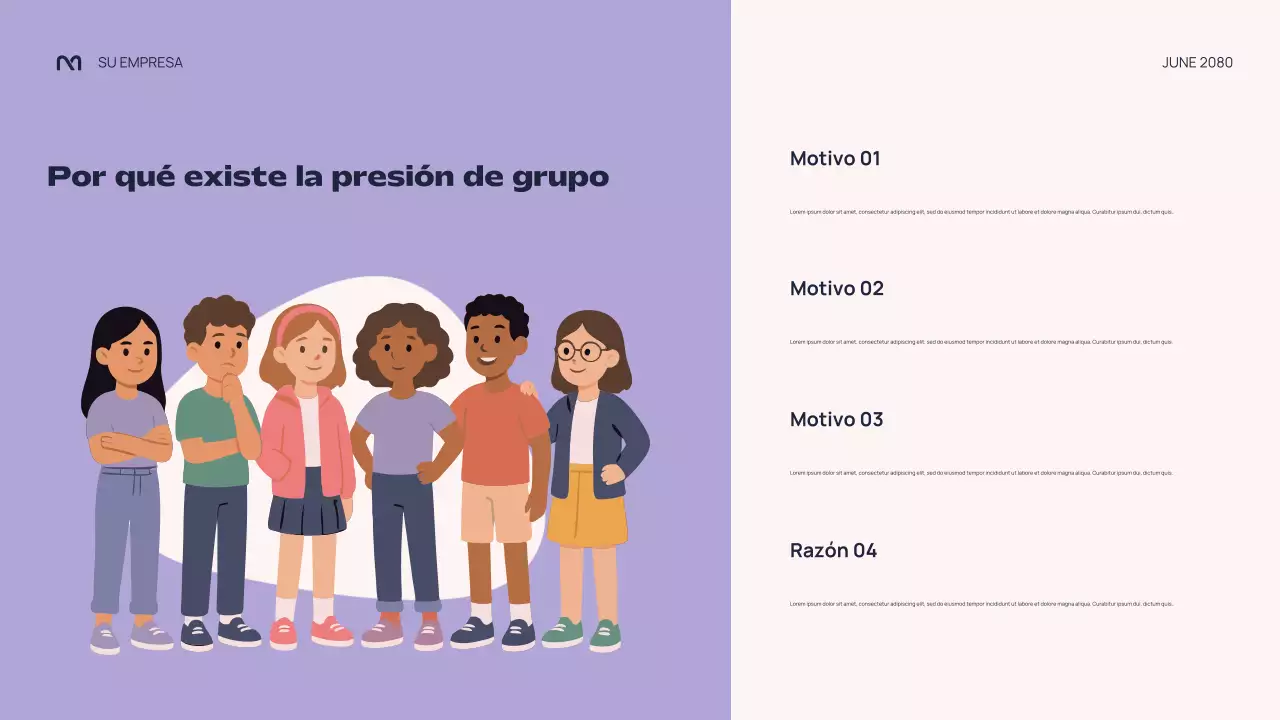 Presentación abstracta y colorida de una conferencia sobre la presión de grupo