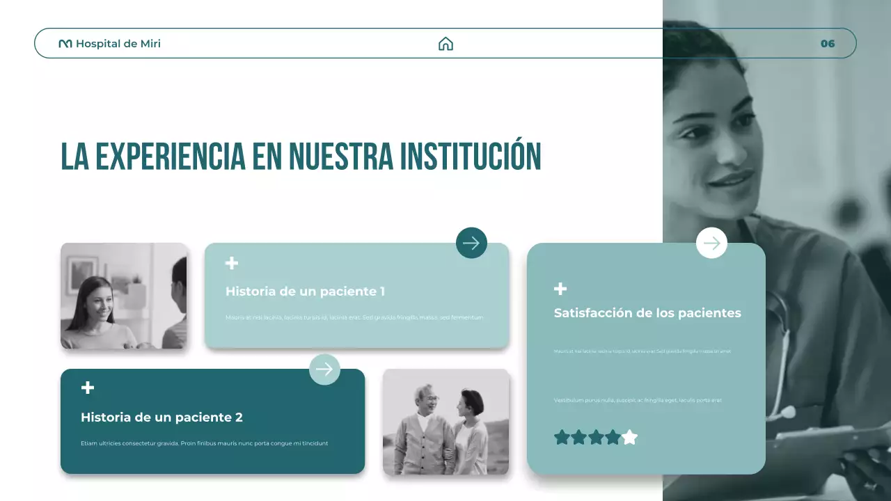 Presentación de promoción de atención médica moderna en verde azulado