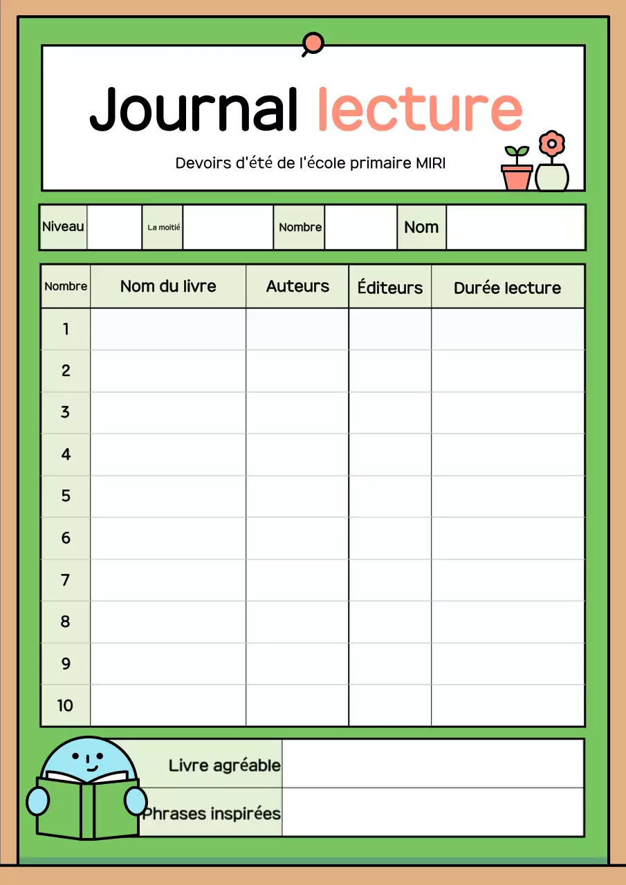 Journal de lecture simple et vert