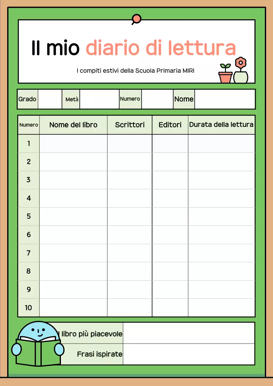 Diario di lettura semplice verde