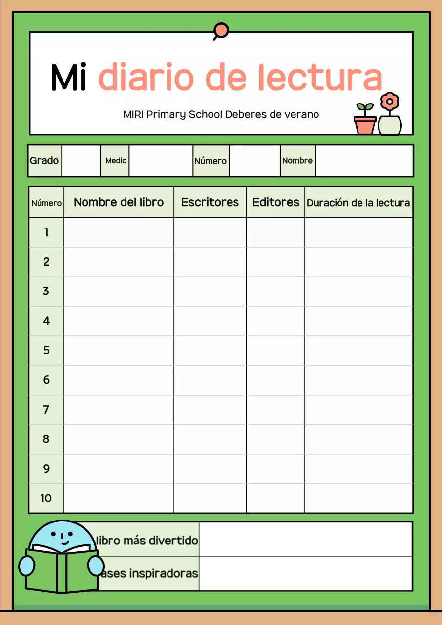 Diario de lectura sencillo y verde