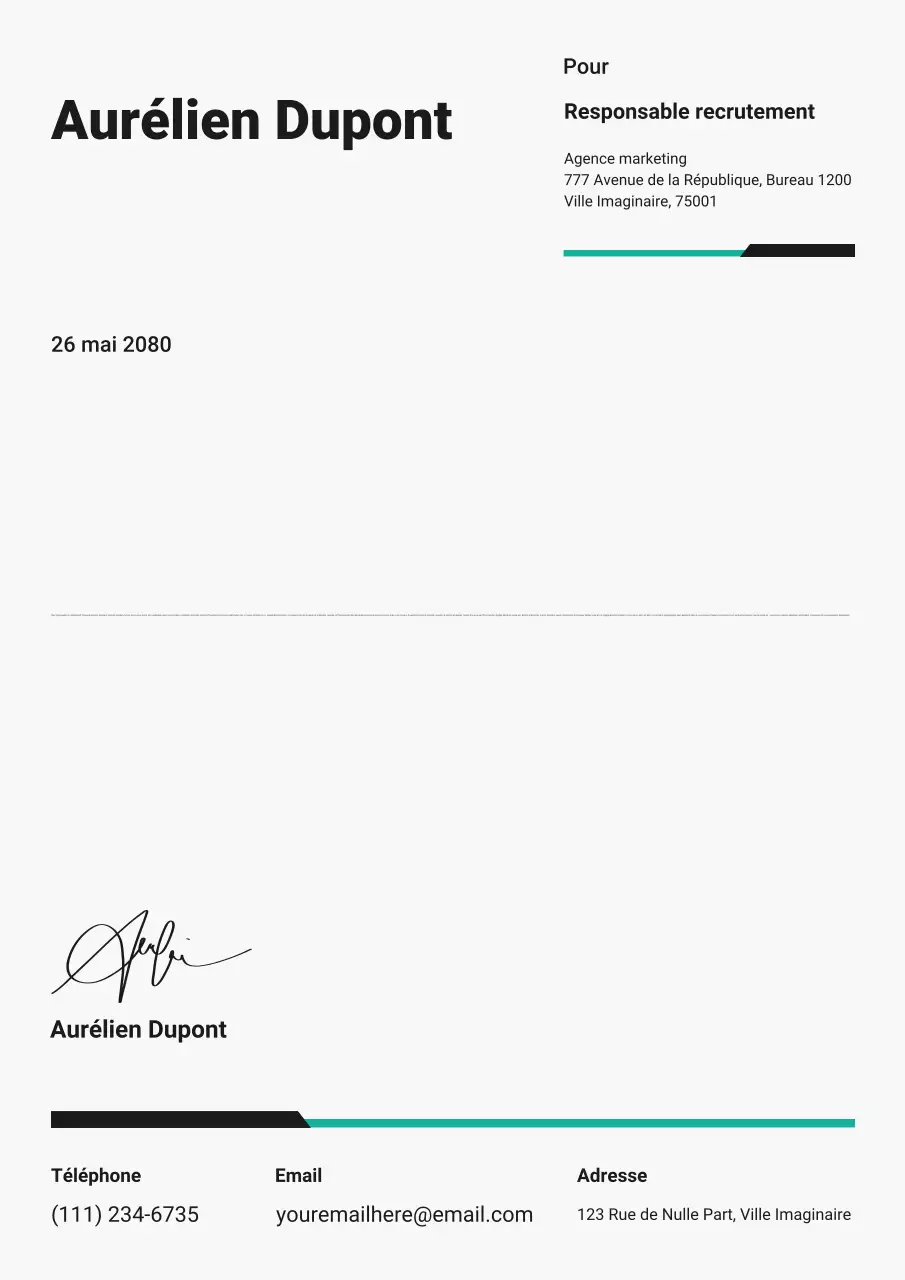 Affiche de lettre de motivation minimaliste simple, noire et verte