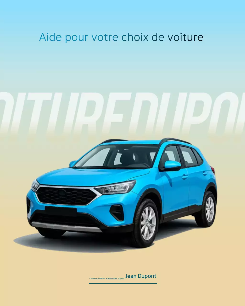 Publicité pour une voiture moderne bleu ciel