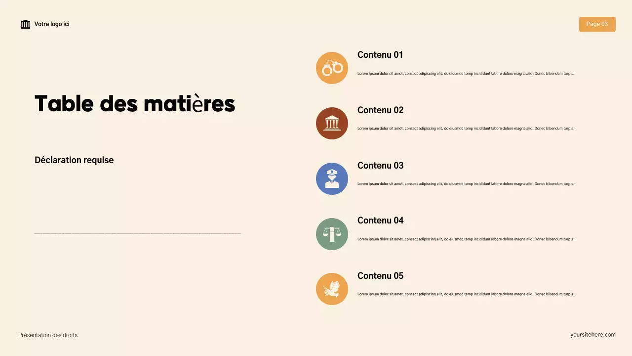 Présentation de la Déclaration des droits moderne beige et marron