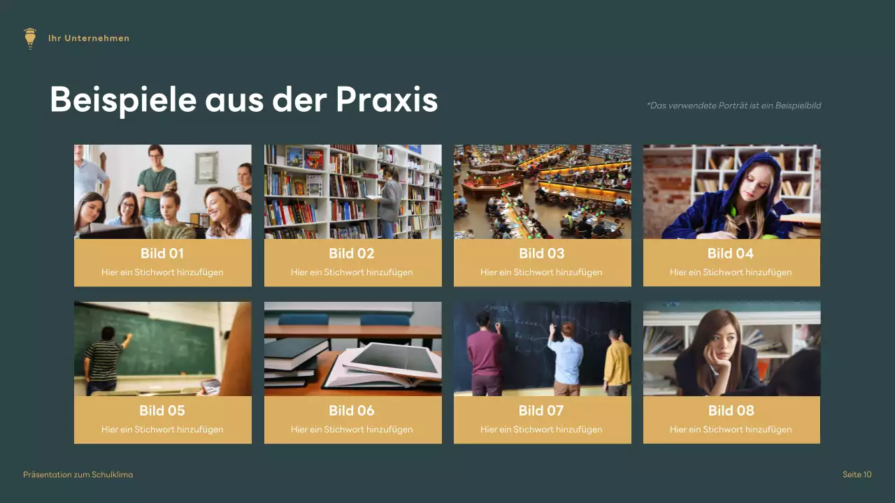 Braune und grüne Präsentation zum modernen Schulklima