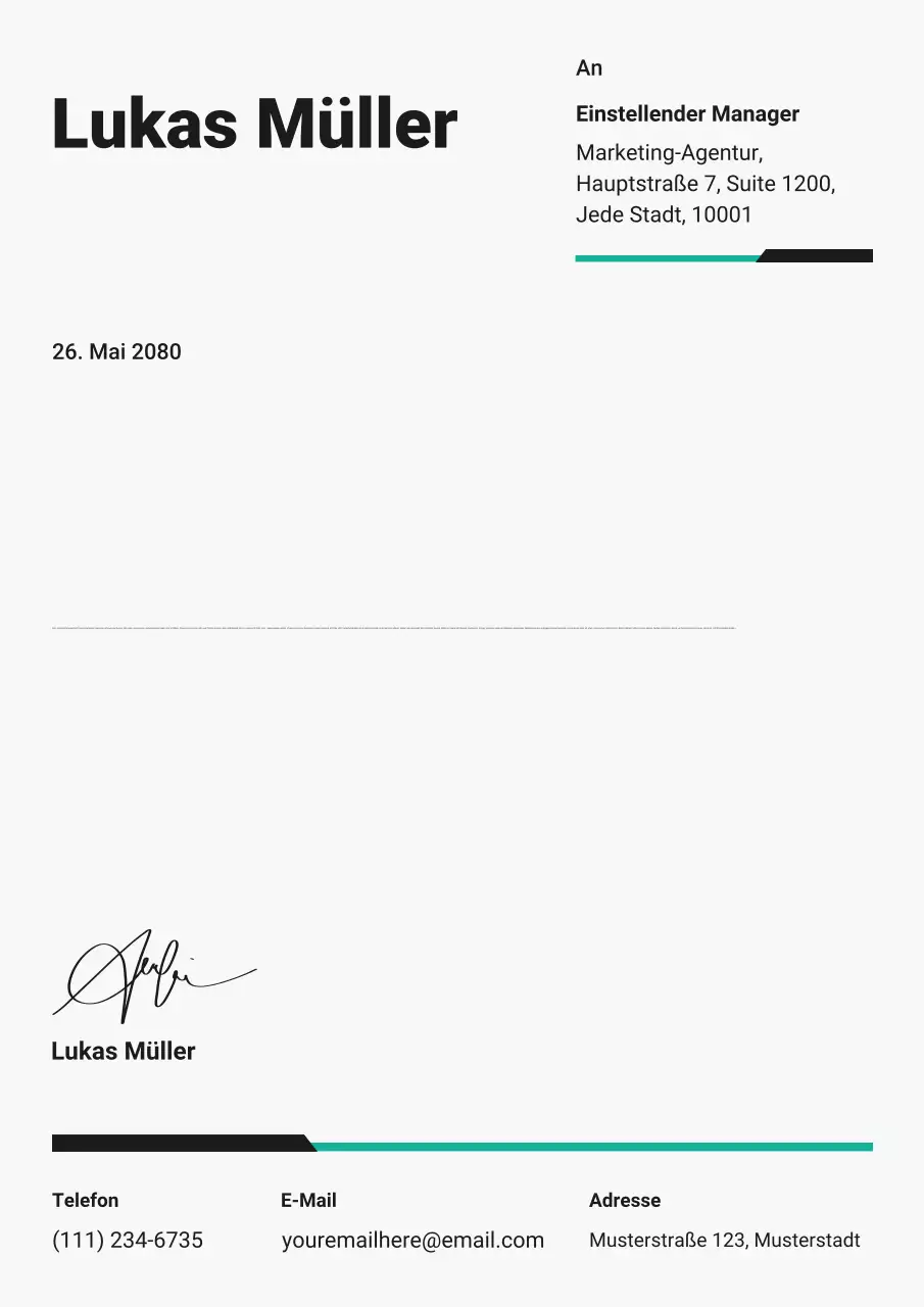 Einfaches minimalistisches Anschreiben-Dokument in Schwarz und Grün Poster