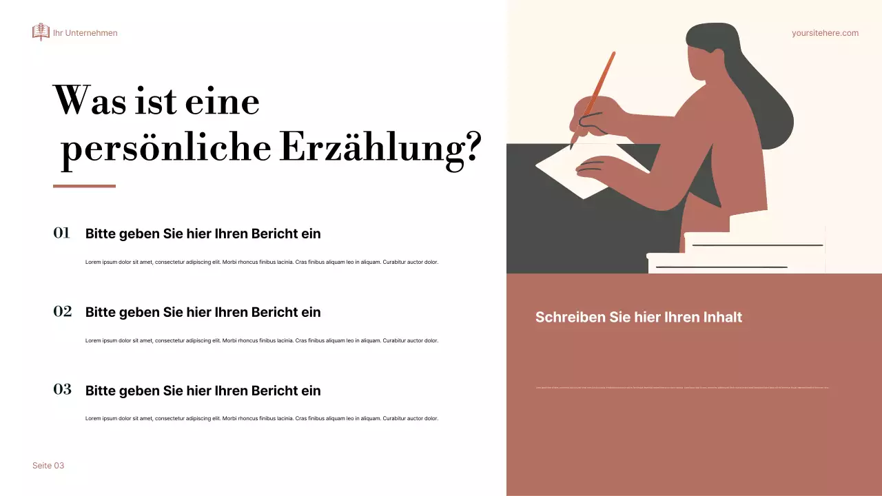 Beige Elegant Über Storytelling Präsentation