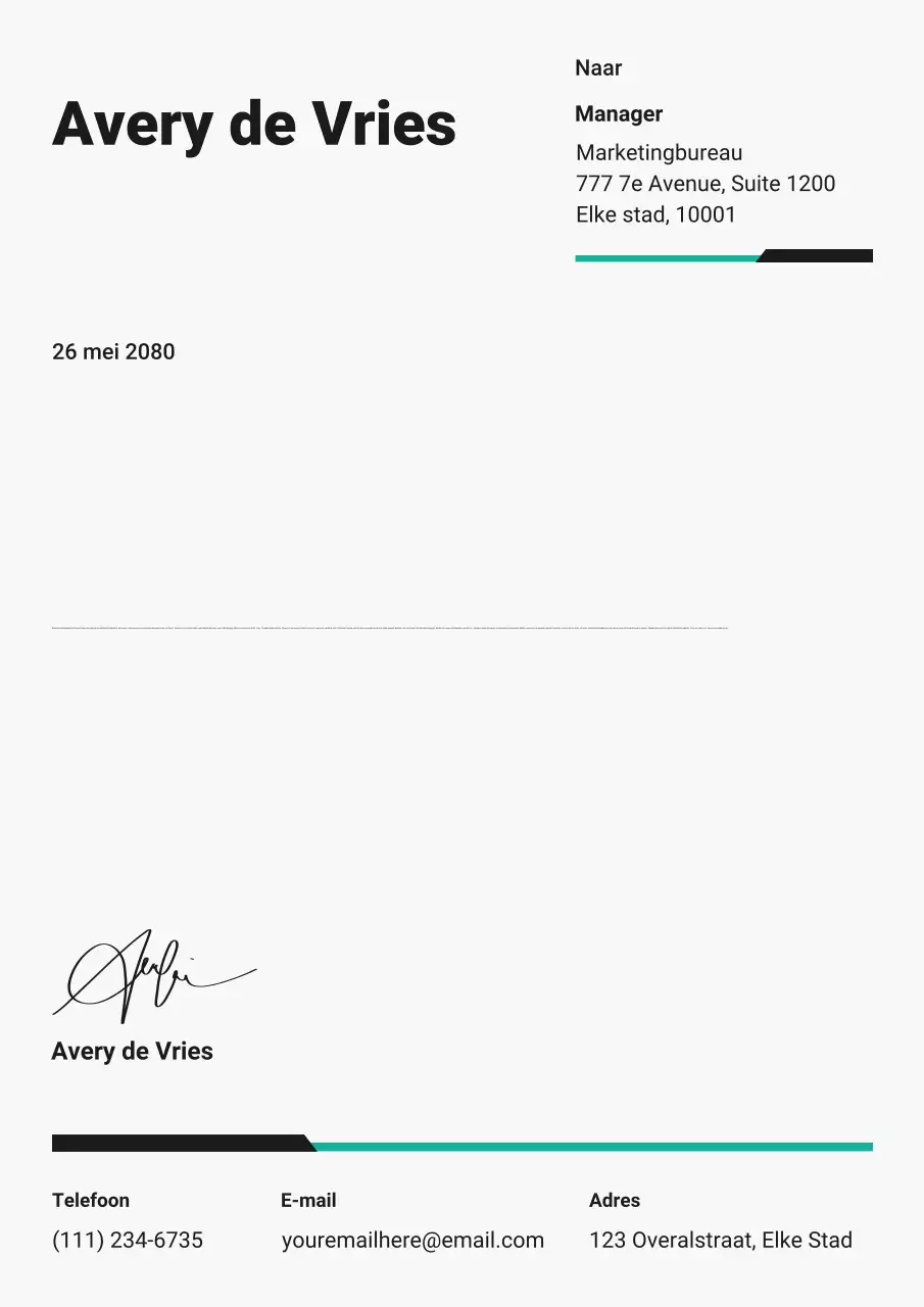 Zwart en groen eenvoudig minimalistisch sollicitatiebriefdocument poster