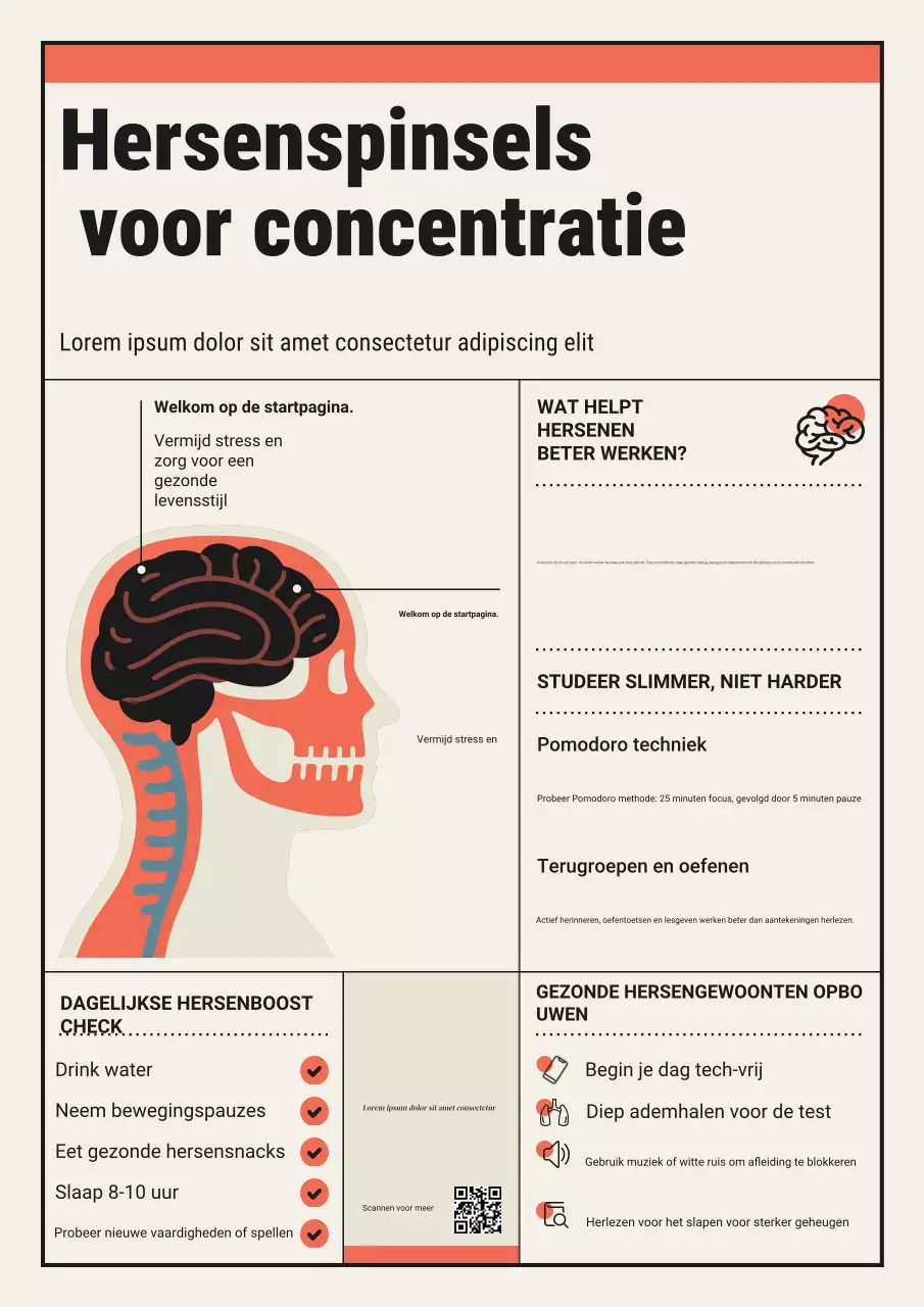 Oranje en crèmekleurige moderne hersenkrachtgids voor Wereld Hersendag poster