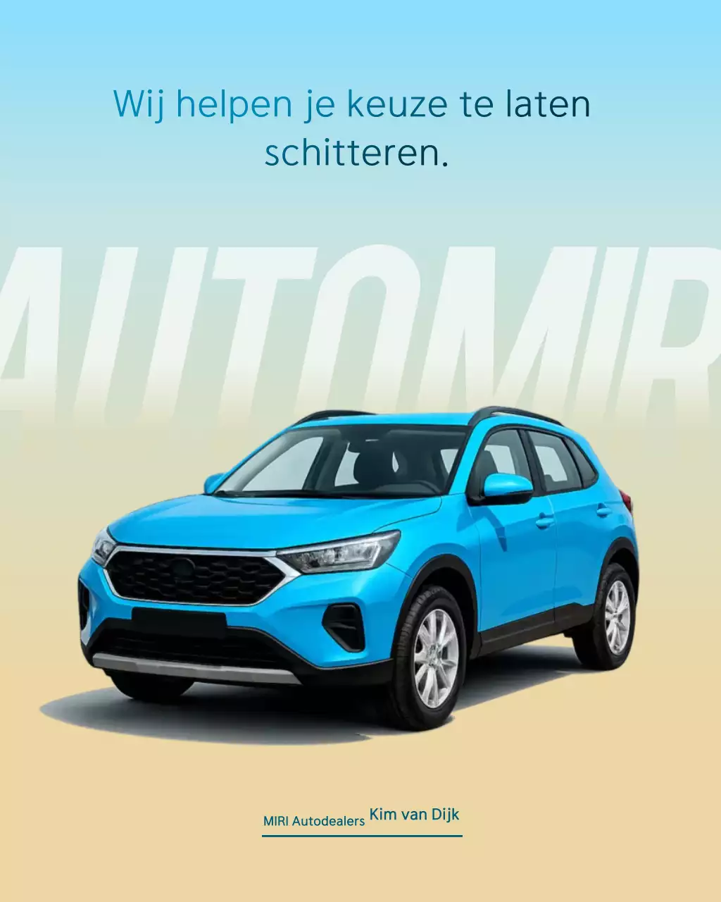Reclame voor een moderne auto in hemelsblauw